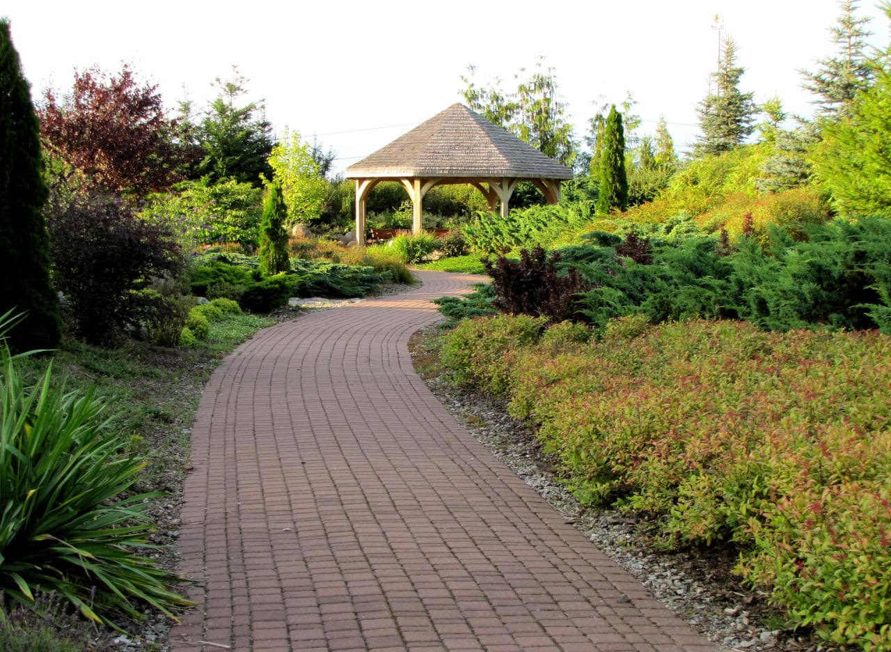 Wyższa i niższa roślinność i altana ogrodowa